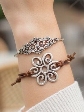 James Avery Flower Blossom leather knot & Sorrento filigree scroll bracelets